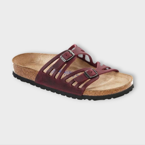 Birkenstock Granada Burgundy Vegan Leather Sandals - Picture 1 of 7